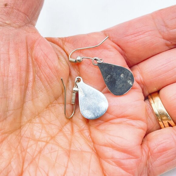 Sterling Silver & White Howlite Stone Teardrop Dangle Earrings - Picture 5 of 7